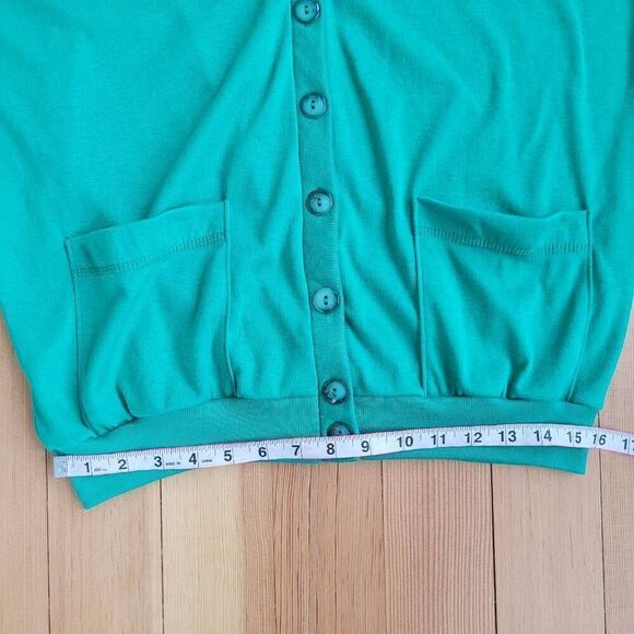Vintage kelly green mens button front cardigan preppy pockets maximalist kidcore - Picture 8 of 10